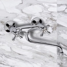 Chrome Wall Mount Tub Faucet with Long Swivel Spout